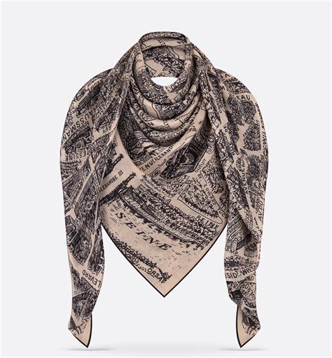 Plan de Paris Shawl Beige and Black Cashmere 